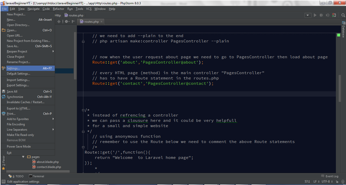 PhpStorm IDE Settings window